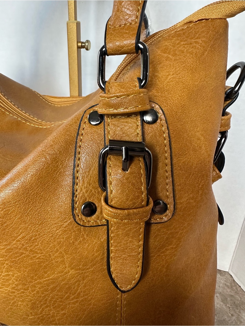 Edgy Distressed Mustard Satchel Crossbody Handbag Classic Chis Fall Hobo Purse - Picture 2 of 10